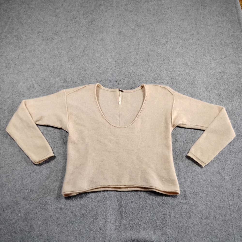 Free People Womens Forever Cashmere Pullover Neck Cropped Sweater Beige XS